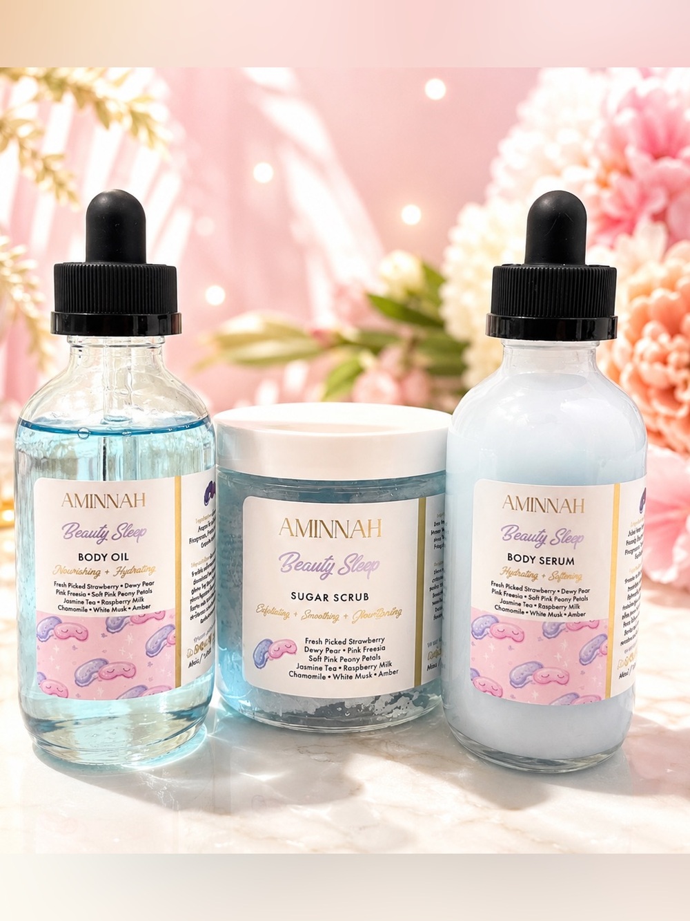 Aminnah Beauty Sleep Body Serum, Oil, And Scrub LIMITED EDITION SET